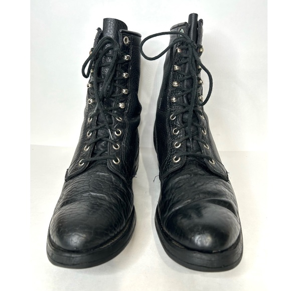 Vintage 90s BOULET Combat Boot LaceUp Pebbled Full Grain Black Leather Punk 9 - Picture 3 of 15